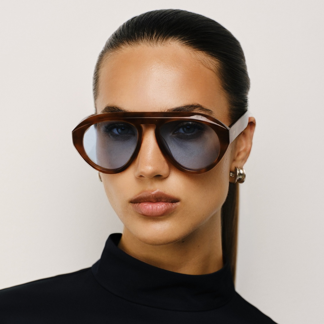 Val in Light Brown Tortoise Blue Lens